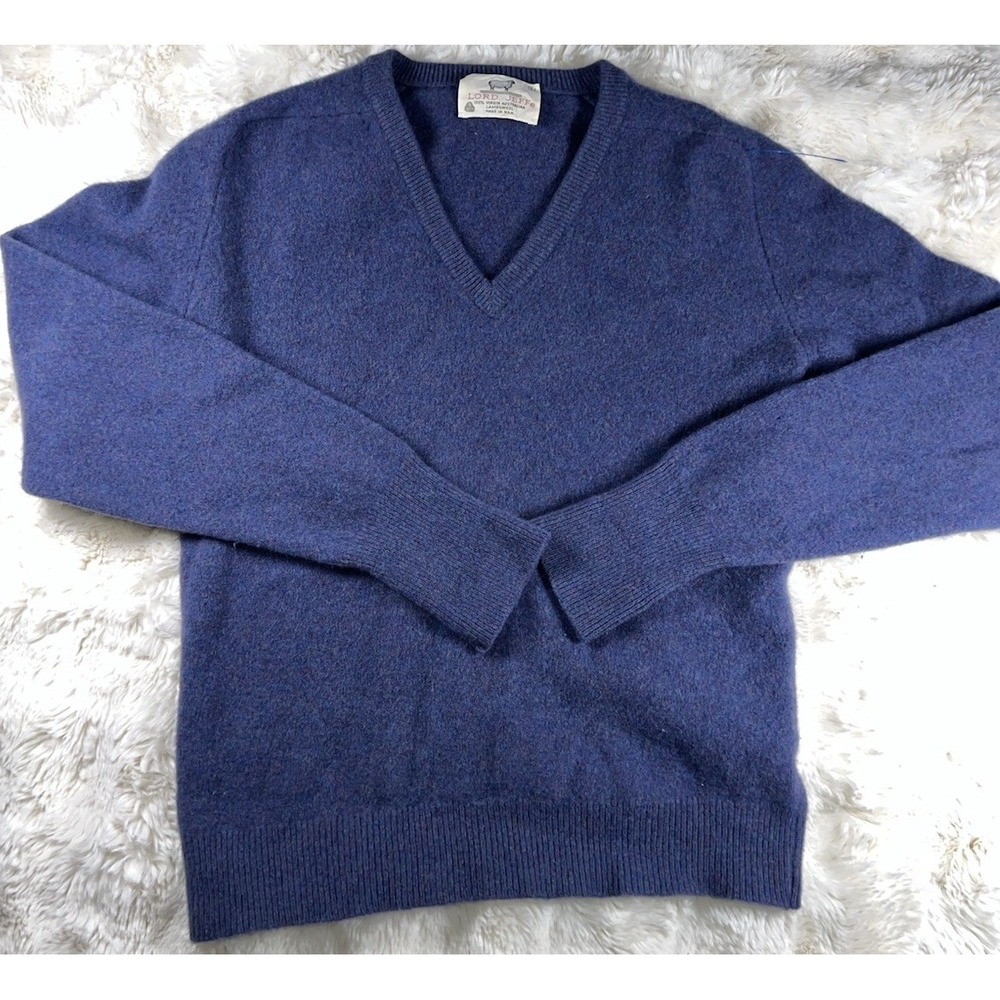 Vintage Lord Jeff Sweater Mens Large Blue Virgin Australian Lambs V-Neck USA⁠ A3